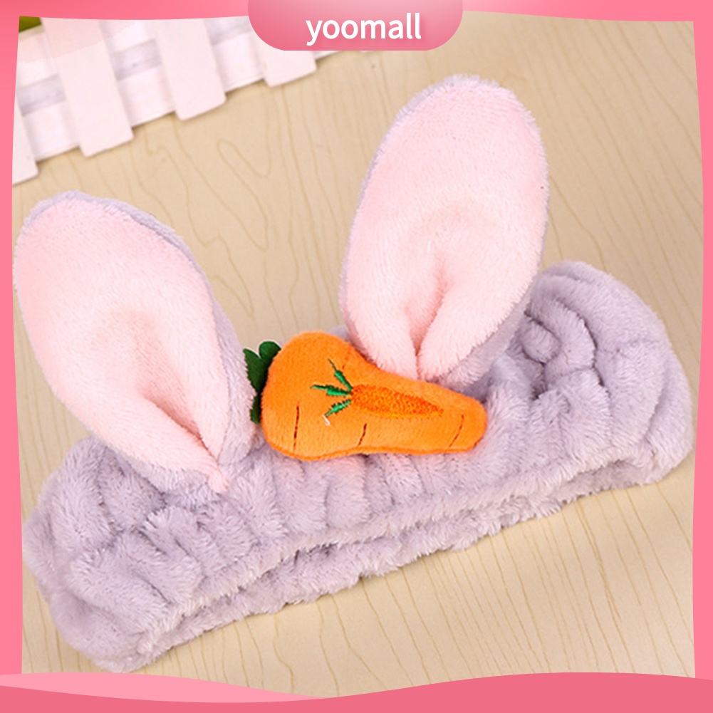 Băng Đô Tai Thỏ Bằng Vải Flannel Co Giãn Dễ Thương Dành Cho Nữ Rửa Mặt