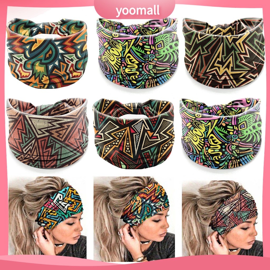 Băng Đô Thể Thao Bản Rộng Thấm Hút Mồ Hôi Nhanh Khô Co Giãn In Họa Tiết Caro Phong Cách Bohemia Cho Nữ