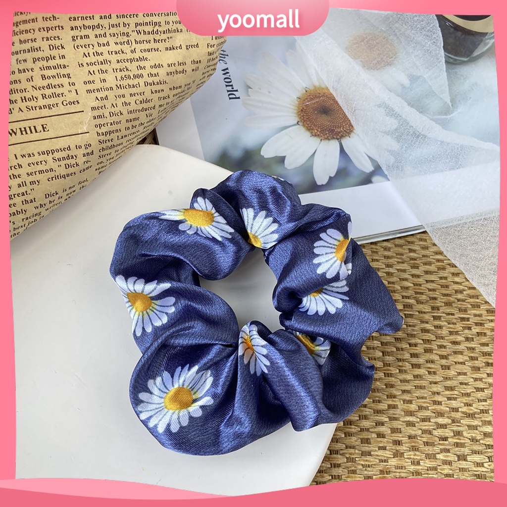 Dây Buộc Tóc Vải Satin Co Giãn In Họa Tiết Hoa Ngọt Ngào