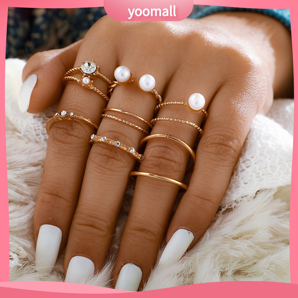 Set 5 / 8 Nhẫn Hở Đính Ngọc Trai Nhân Tạo Phong Cách Bohemian