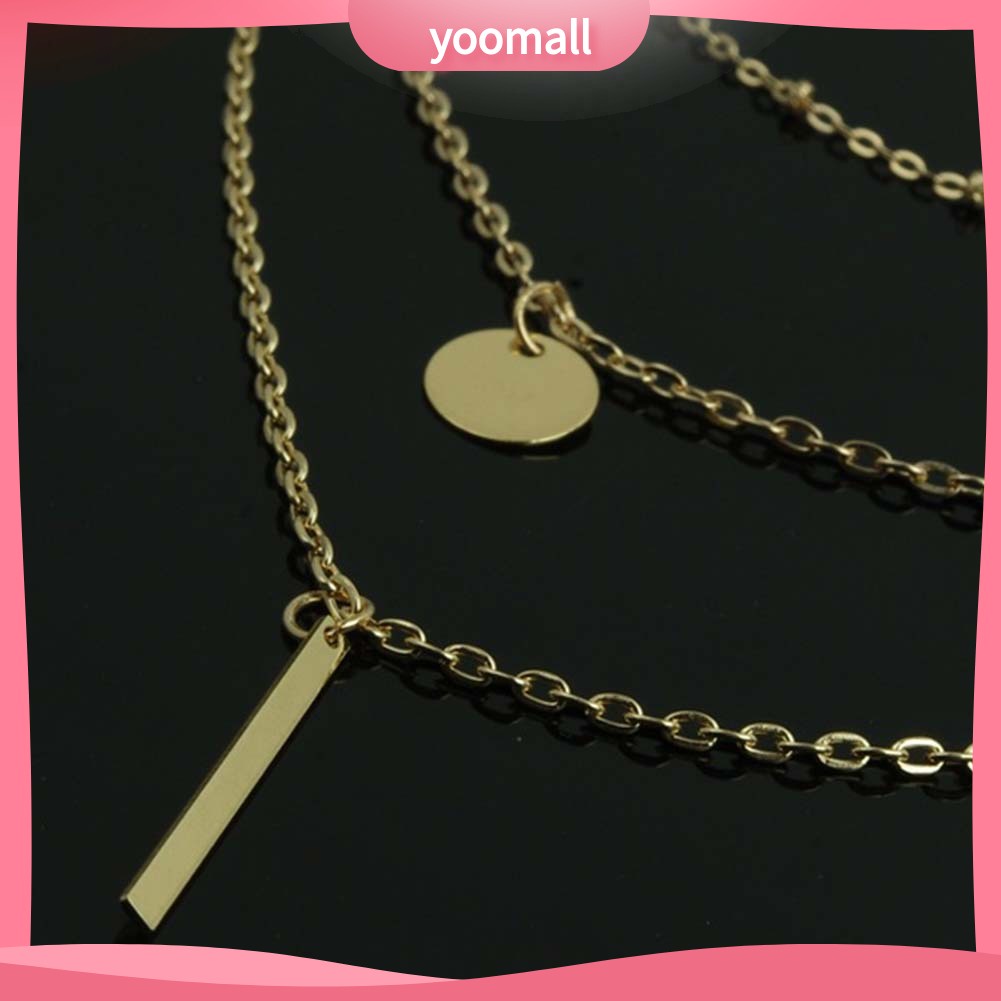 [YM] Vòng cổ Dài 3 Lớp Mặt Thanh Tròn Thời Trang Dự Tiệc Dành Cho Nữ