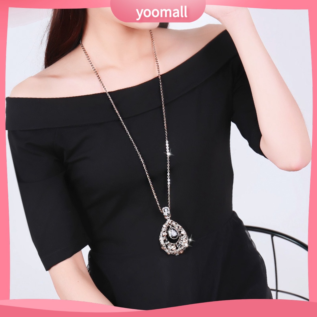 Vòng cổ Dáng Dài Đính Đá Hình Giọt Nước Lấp Lánh Thời Trang