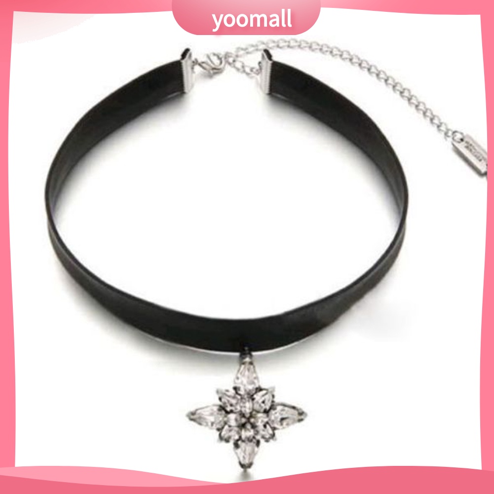 Vòng Cổ Choker Giả Da Mặt Chữ Thập Đính Đá Phong Cách Gothic