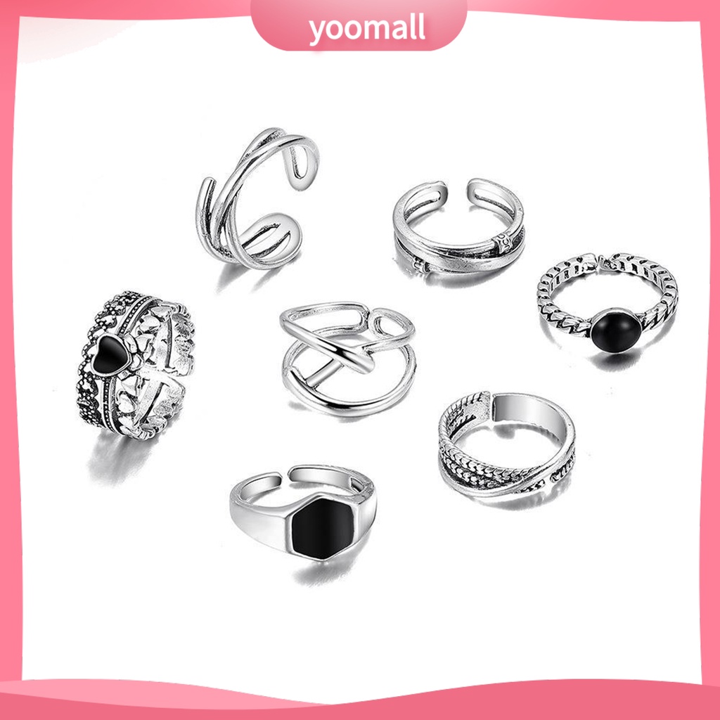Set 7 Nhẫn Đeo Khớp Ngón Tay Kim Loại Đính Đá Thời Trang Cho Nữ