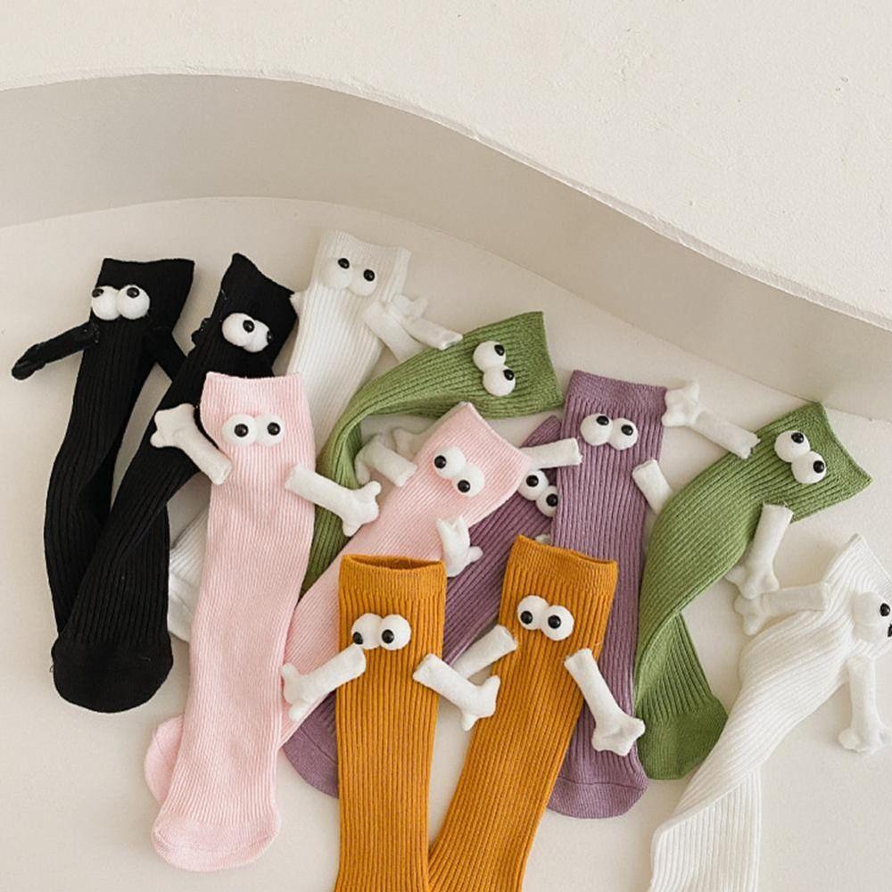 ANEMONE Vớ Cotton Cổ Cao In Hình Hoạt Hình 3D Có Giác Hút Nam Châm Màu Trơn Sáng Tạo Cho Trẻ Em