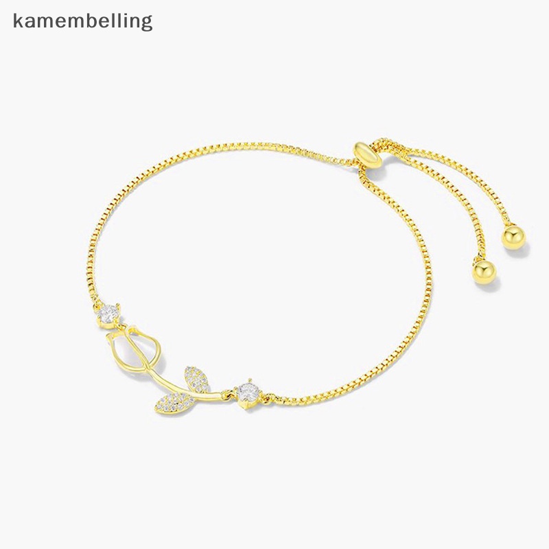 Kamembelling Vòng Tay Chuỗi Hạt Đá Opal Màu Vàng Họa Tiết Hoa Tulip Đơn Giản Thời Trang Cho Nữ