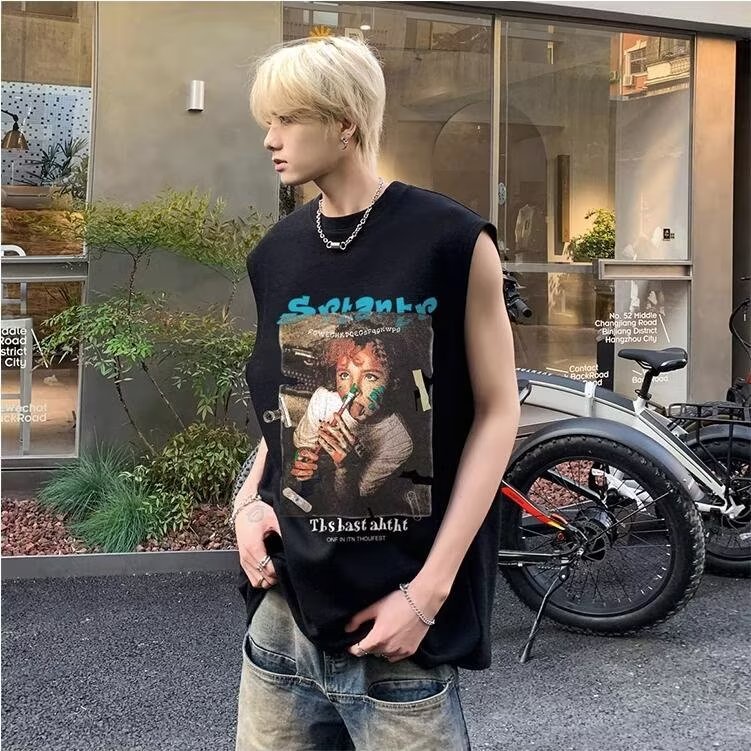 Áo Thun Sát Nách Dáng Rộng Cỡ Lớn Phong Cách Đường Phố Cá Tính Cho Nam