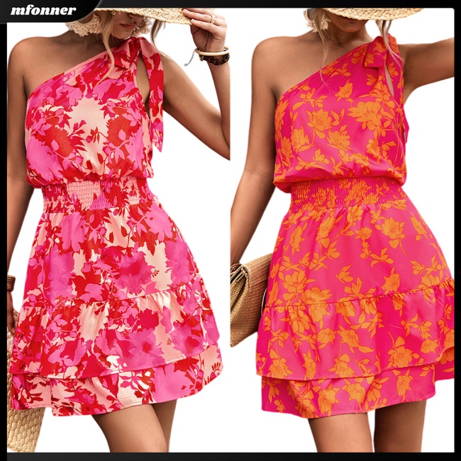 Đầm Dáng Chữ A Hở Vai Eo Co Giãn In Họa Tiết Hoa Phong Cách Bohemian Thời Trang Mùa Hè Cho Nữ