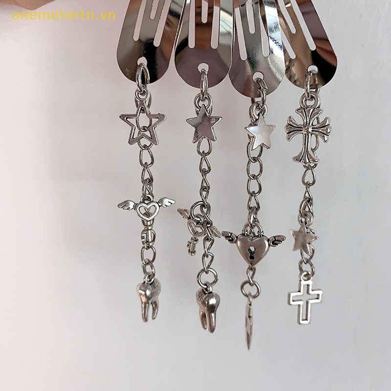 Kẹp Tóc Hình Thánh Giá Bằng Kim Loại Phong Cách Punk Hiphop onemetertn Y2K 2023