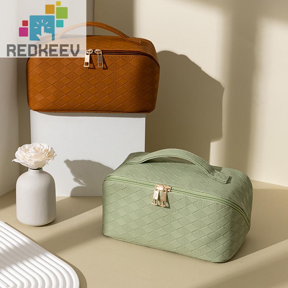 Túi Đựng Mỹ Phẩm Bằng PU Sức Chứa Lớn Họa Tiết Sọc Caro Tiện Dụng Cho Nữ