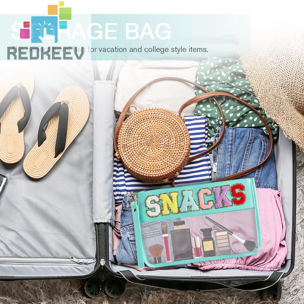 Túi Đựng Mỹ Phẩm Bằng PVC Chenille Trong Suốt In Chữ Có Khóa Kéo Tiện Dụng Mang Theo Du Lịch