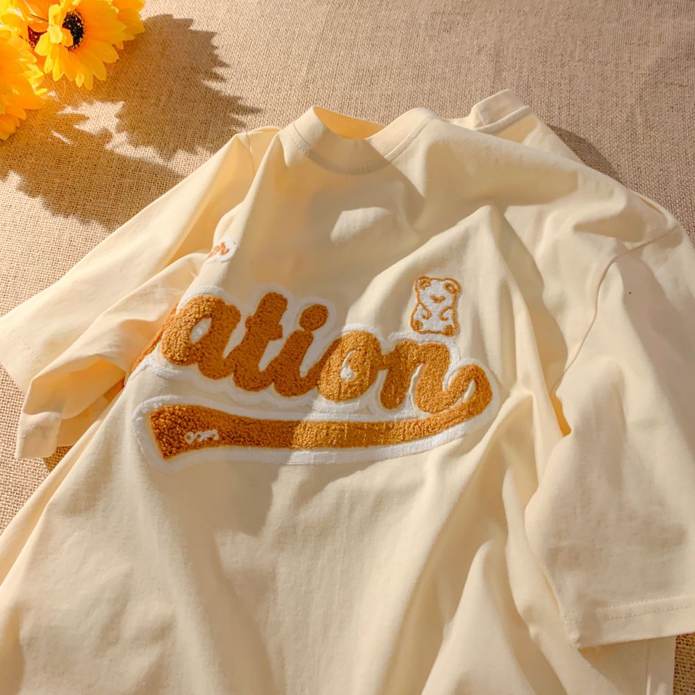 Áo Thun Ngắn Tay Dáng Rộng Thêu Chữ Thời Trang Mùa Hè Dành Cho Nữ