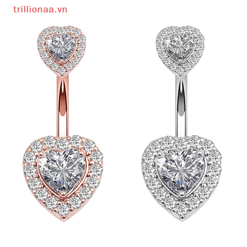 Khuyên RốN HìNh Tim ĐíNh Đá BằNg ThéP Không Gỉ