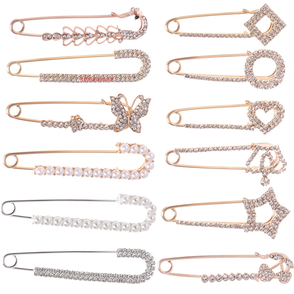 Trillionaa Cunno 12 Trâm Cài Áo Sweater / Khăn Choàng Đính Ngọc Trai Giả Pha Lê An Toàn P VN