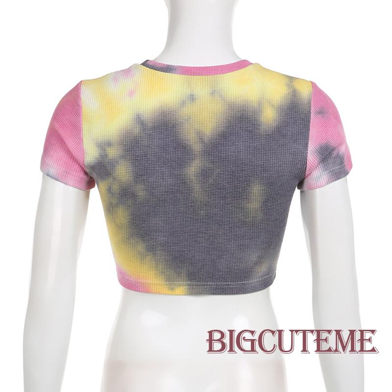 [] - Áo Crop Top Ngắn Tay In Màu Nhuộm Cơ Bản Thời Trang Dạo Phố Mùa Hè Dành Cho Nữ