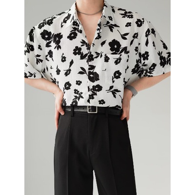 Áo Sơ Mi Tay Ngắn Dáng Rộng In Họa Tiết Hoa Phong Cách Hong Kong Cổ Điển Thời Trang Mùa Hè Cho Nam
