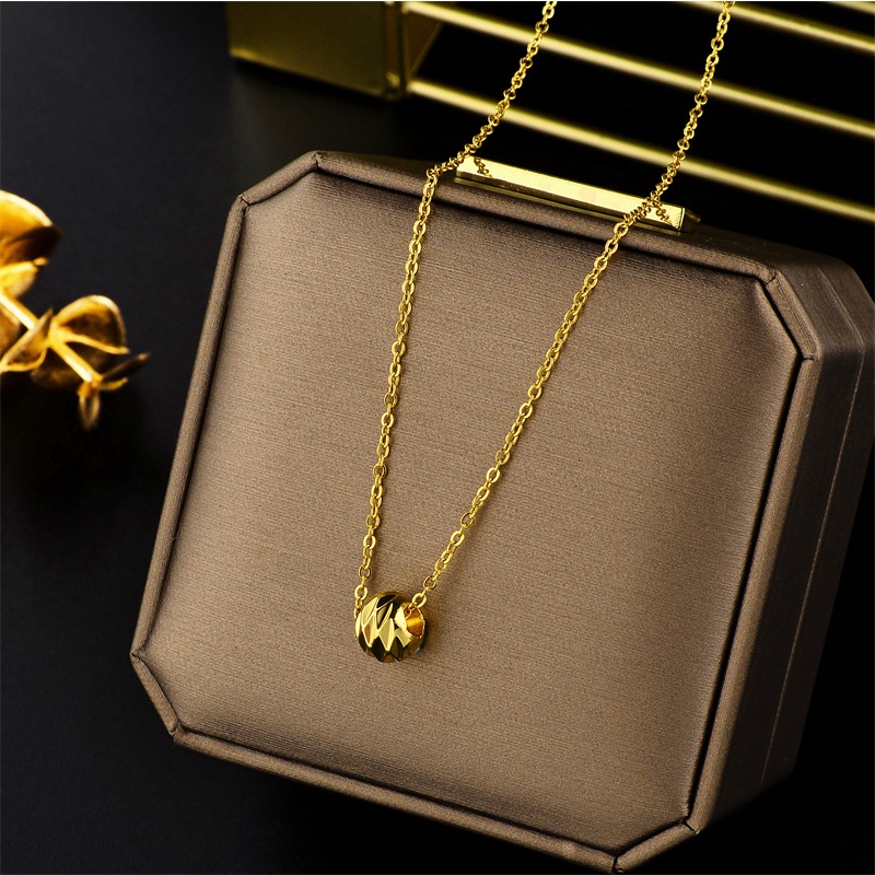 Ht đơn giản ins phong cách mát mẻ chuyển hạt titan thép mạ vàng 18k dây chuyền nữ thời trang hàn quốc influencer chuỗi xương đòn