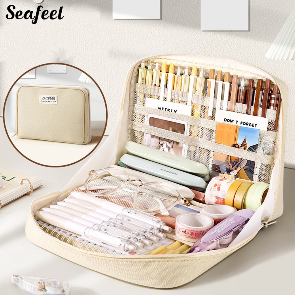 Túi Đựng Bút Sức Chứa Lớn Có Khóa Kéo Nhiều Ngăn Chống Mòn Dễ Mang Theo Cho Học Sinh