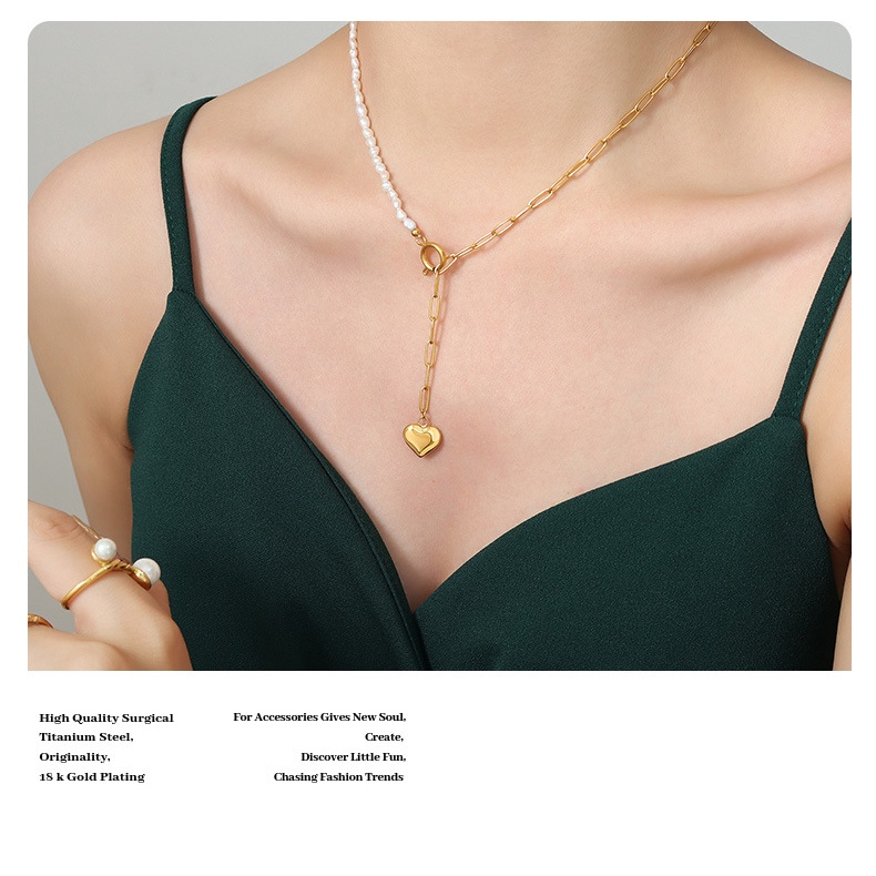 Vòng cổ Mặt Hình Trái Tim Đính Ngọc Trai Tự Nhiên Phong Cách Âu Mỹ Thời Trang