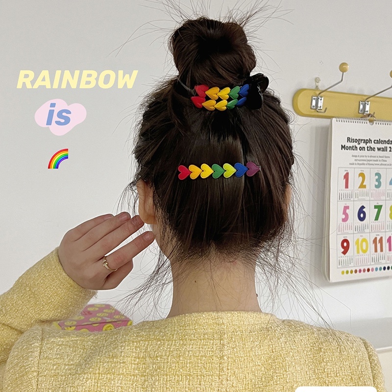 Kẹp Tóc Hai Hàng Bằng Acrylic Màu Cầu Vồng Dễ Thương