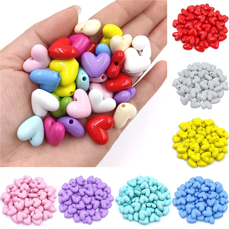 Set 10 Hạt Xỏ Lỗ 17mm Hình Trái Tim Nhiều Màu Sắc Dùng Để Làm Trang Sức DIY