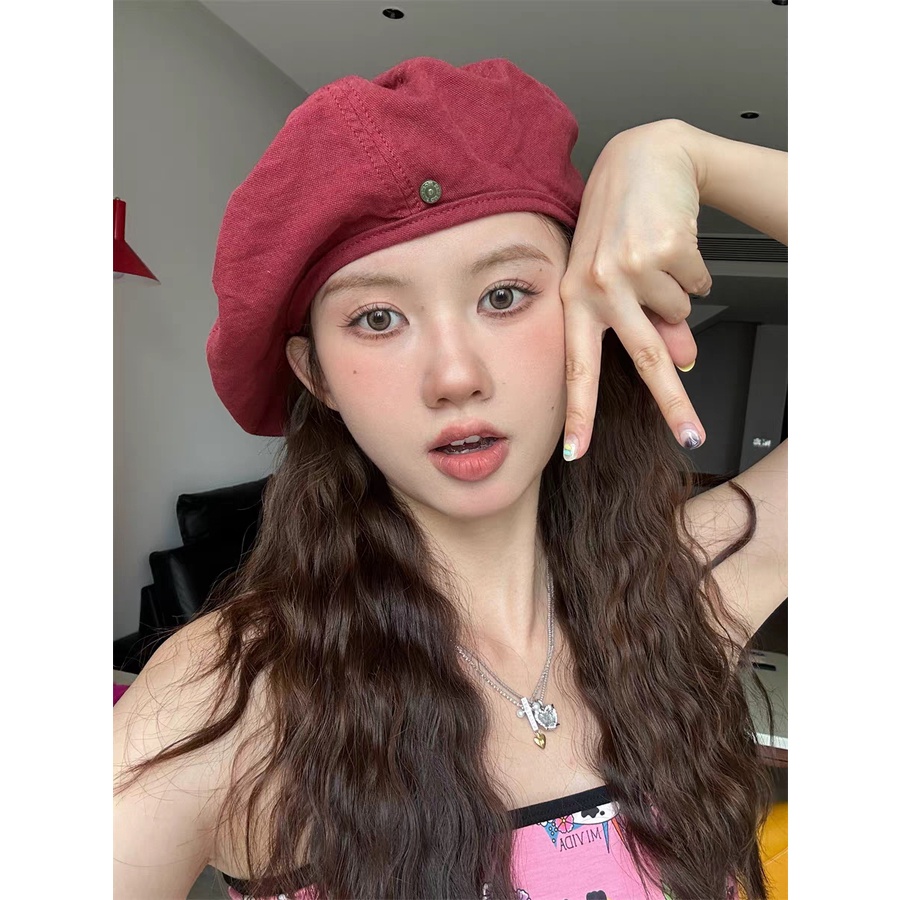 Mũ beret nữ trơn, mũ nồi họa sĩ chất liệu cotton cao cấp họa tiết phong cách ulzzang có dây rút thời trang thu đông