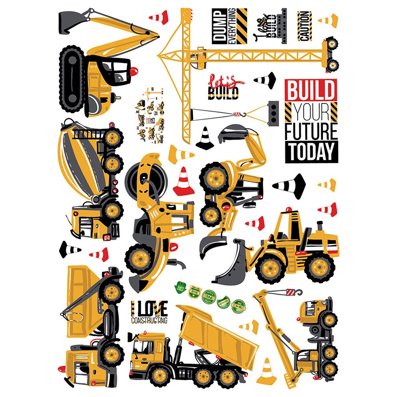 Sticker Dán Tường Hình Máy Xúc Hoạt Hình Có Thể Tháo Gỡ Được