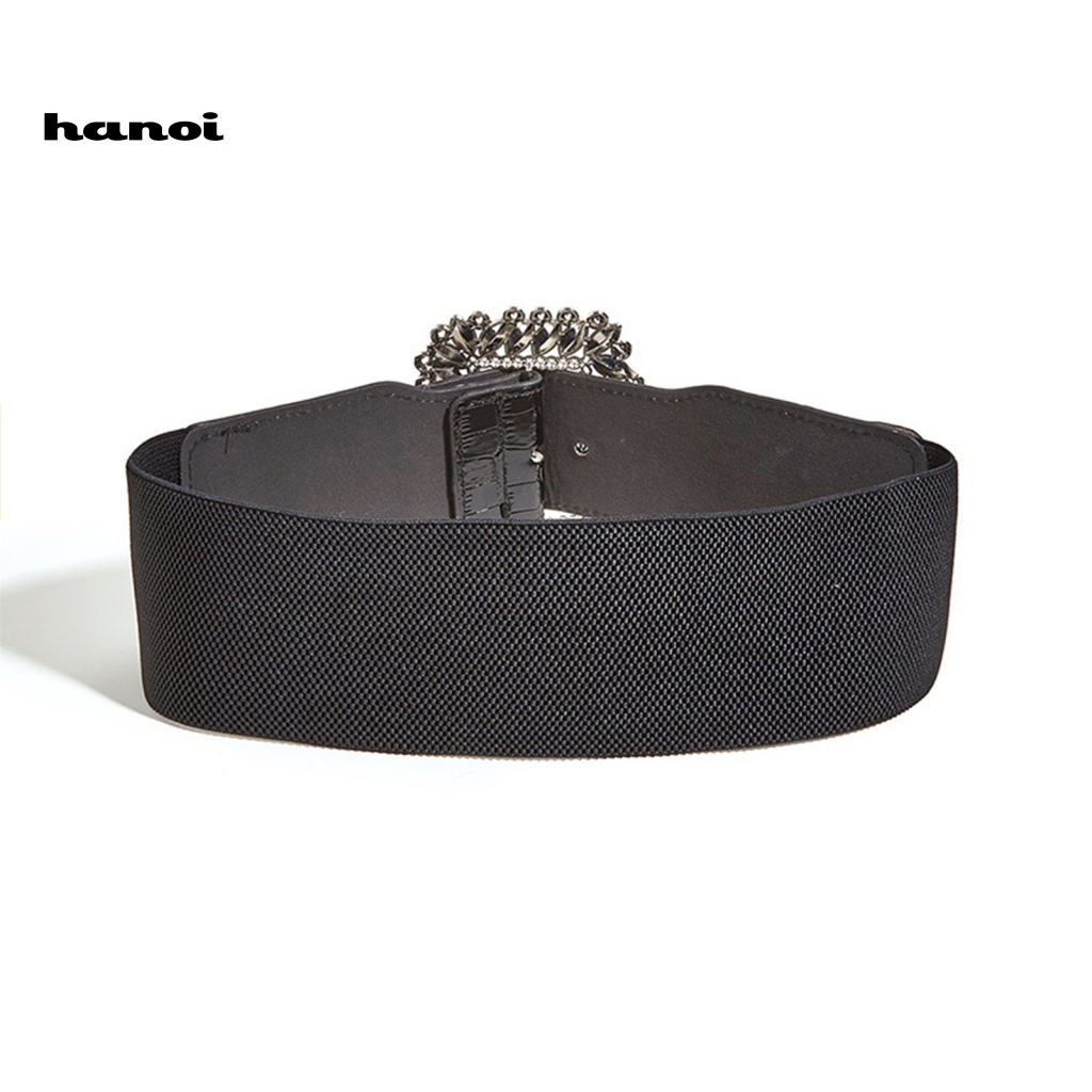 Thắt Lưng Giả Da Co Giãn Màu Trơn Đính Đá Thời Trang Cho Nữ