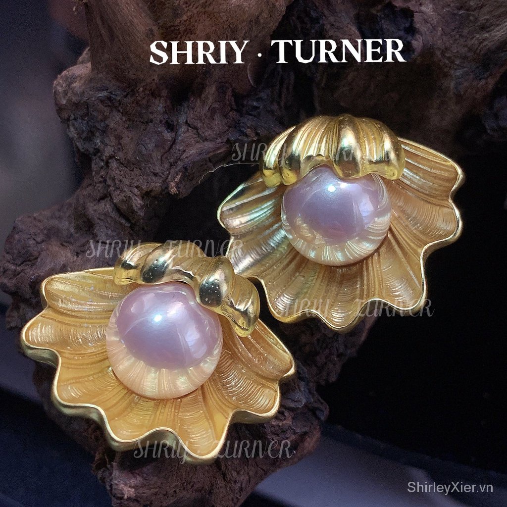 Shriy TURNER Bông Tai Mạ bạc S925 Hình Ngọc trai Vỏ Sò Con trai sông Phong cách tòa án thời trang New York Phụ kiện thời trang nữ sáng tạo cá tính