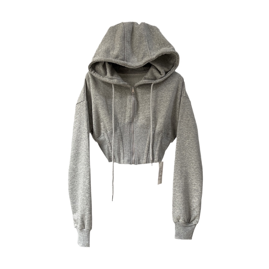 Áo Hoodie Màu Trơn Siêu Ngắn Eo Hẹp Phong Cách Âu Mỹ Cổ Điển Cho Nữ