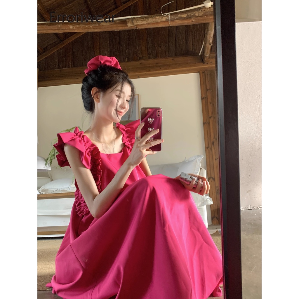 Đầm Erroriwear cổ vuông tay cánh tiên phong cách vintage thời trang 2023 cho nữ