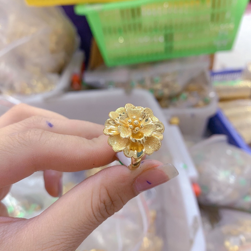 nhẫn VÀNG 24K HOA MAI CHẠM HẠT -N217236 JURI SHOP không đen không dị ứng|Shop hỗ trợ đổi trả nếu không vừa