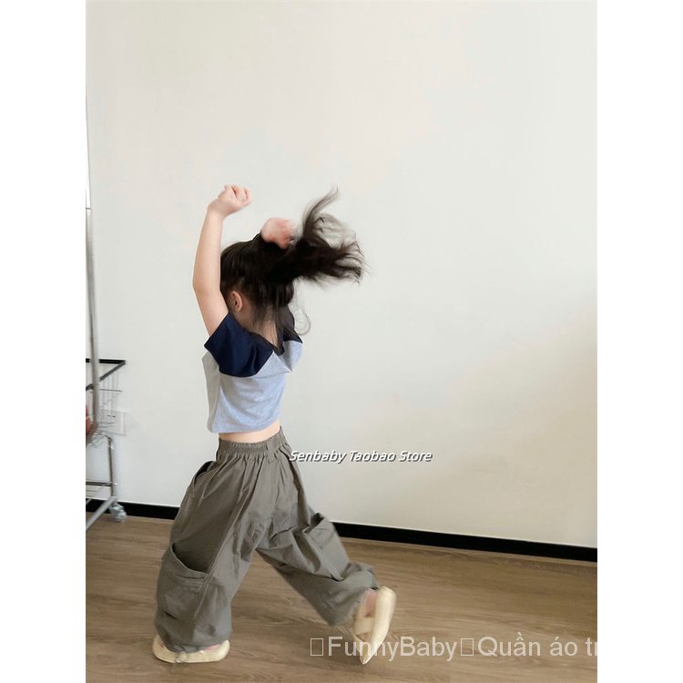 Áo Thun Cotton Tay Ngắn Màu Sắc Tương Phản Phong Cách Phương Tây Thời Trang Mùa Hè Cho Bé Gái
