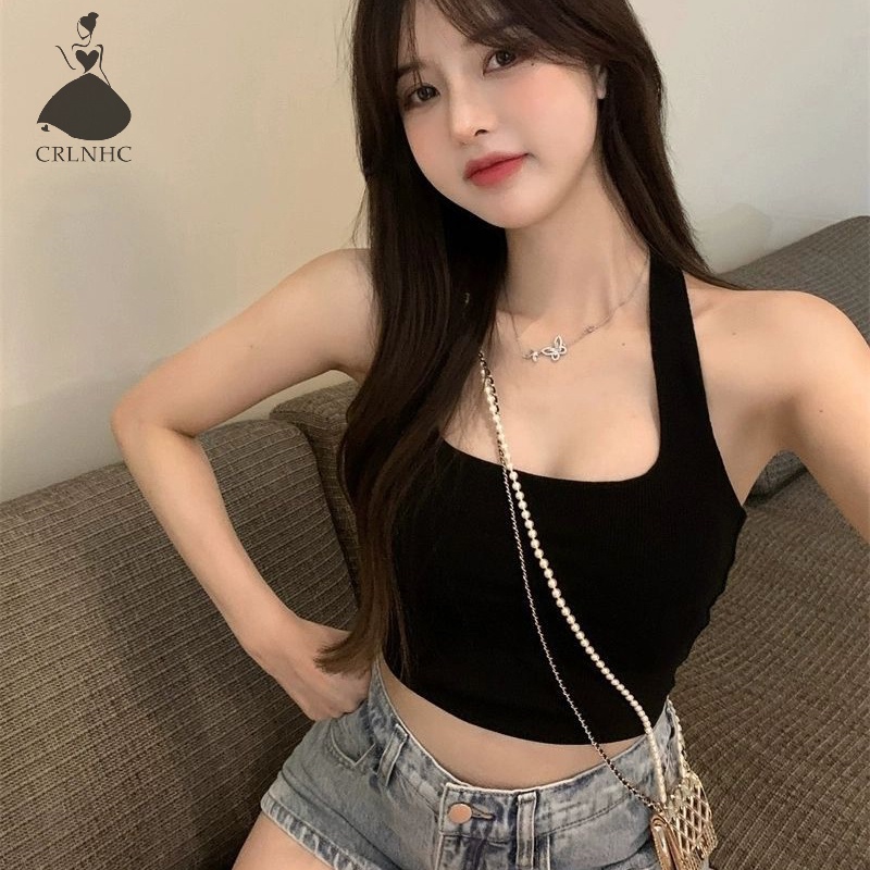 Áo hai dây CRLNHC mùa hè màu trơn phong cách Hàn Quốc gợi cảm cho nữ