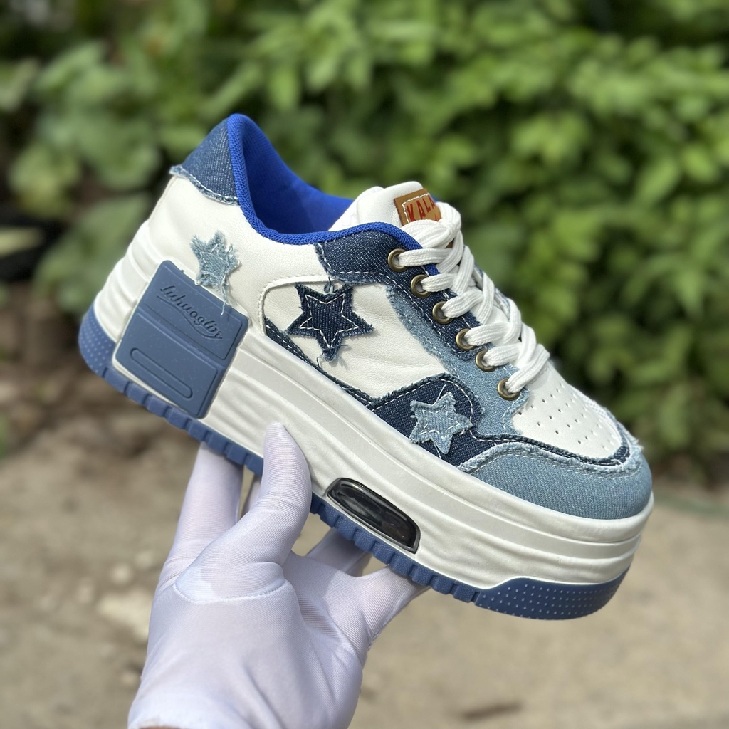 Giày Thể Thao Nữ Tăng Chiều Cao 7cm Họa Tiết Hình Sao Full Hộp