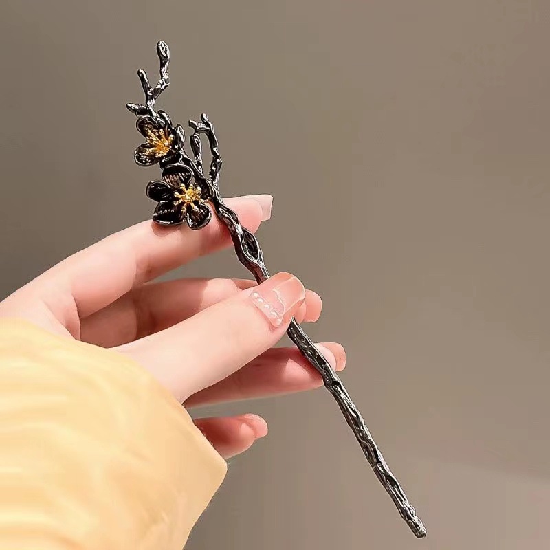 2024 Phong Cách Mới Kẹp Tóc Đen Bé Gái Mùa Hè Thanh Lịch Mũ Mận Mũ Đội Đầu