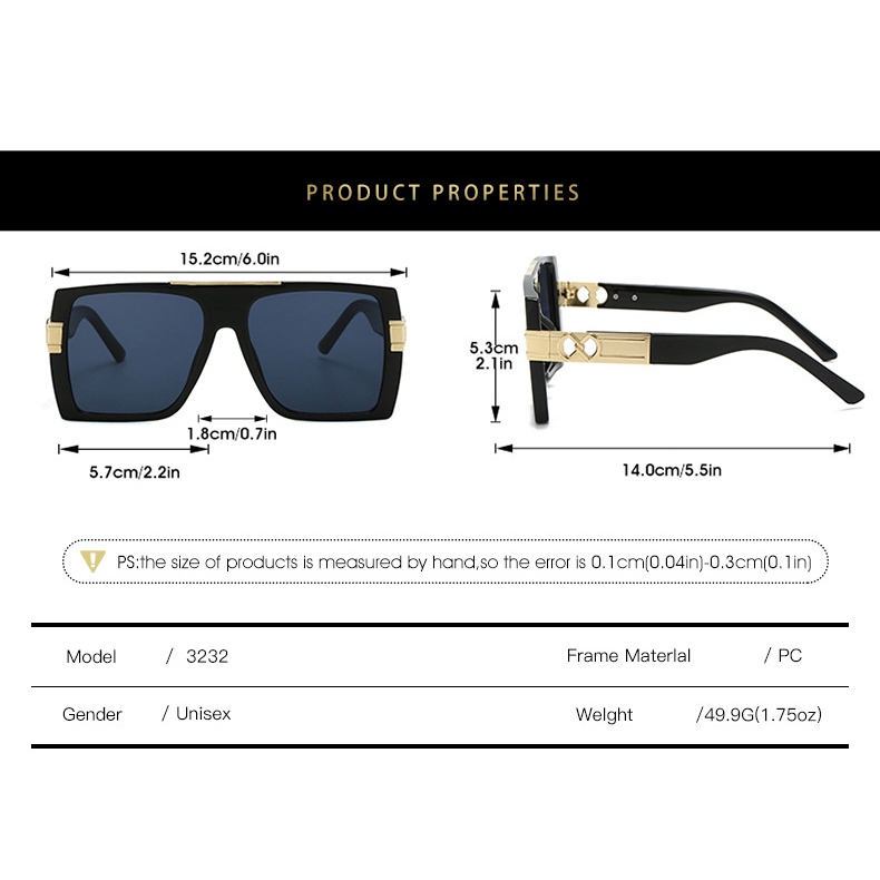 Kính Mát Thời Trang Khung Kim Loại Lớn Hình Chữ Nhật Mẫu Mới Năm 2023 Phong Cách Âu Mỹ