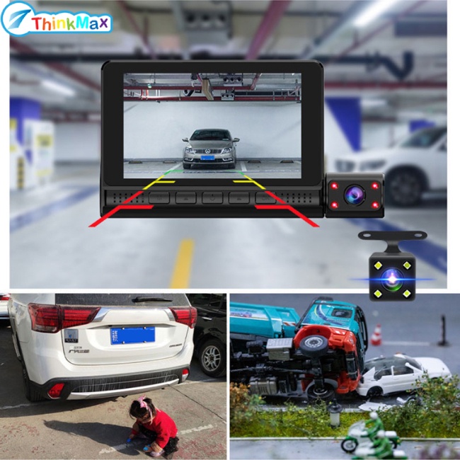 Camera Hành Trình Màn Hình Cảm Ứng Hồng Ngoại 4 Inch Hd 1080p 3-lens Cho Xe Hơi