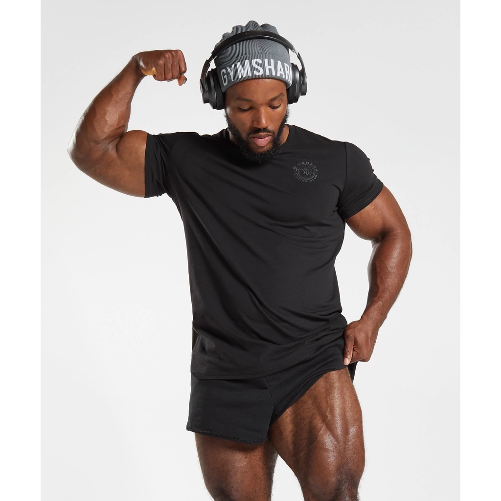 Ready stock gymshk legacy men's athletic slim fit round neck shark short sleeve t-shirt co giãn thoáng khí