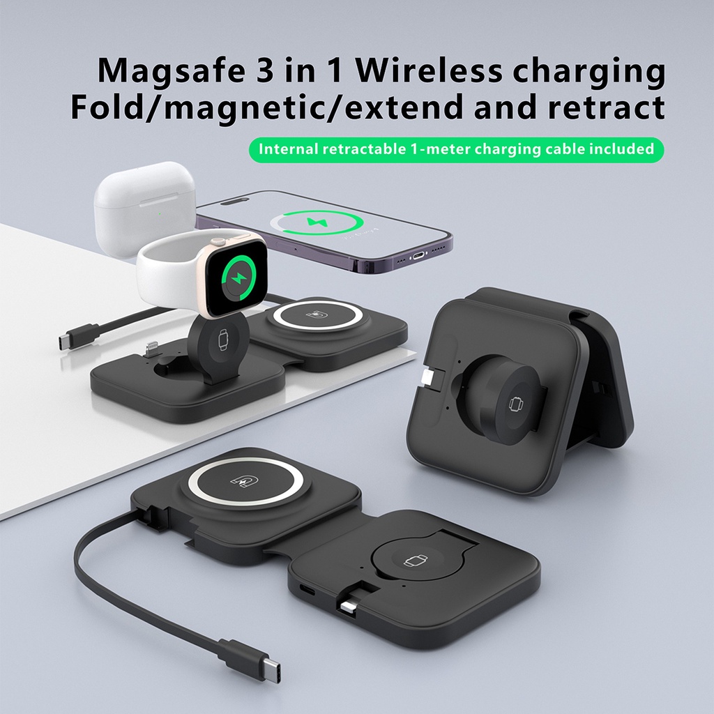 Đế Sạc Nhanh Không Dây 3 Trong 1 15W Cho iPhone 14 / 13 / 12 Pro Max / Pro / XS Max / XR / 8 / 7 Plus Và AirPods 1 / 2 / 3 / Pro