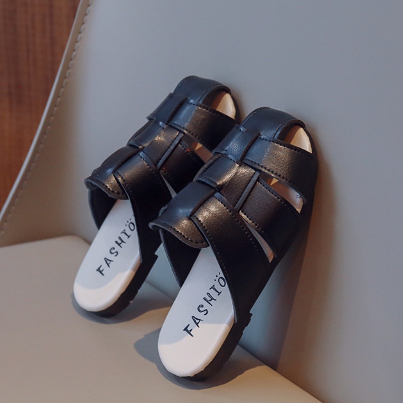 Dép Đi Biển Đế Phẳng Chống Trượt Mềm Mại Màu Đen / Be Thời Trang Mùa Hè Cho Bé Gái