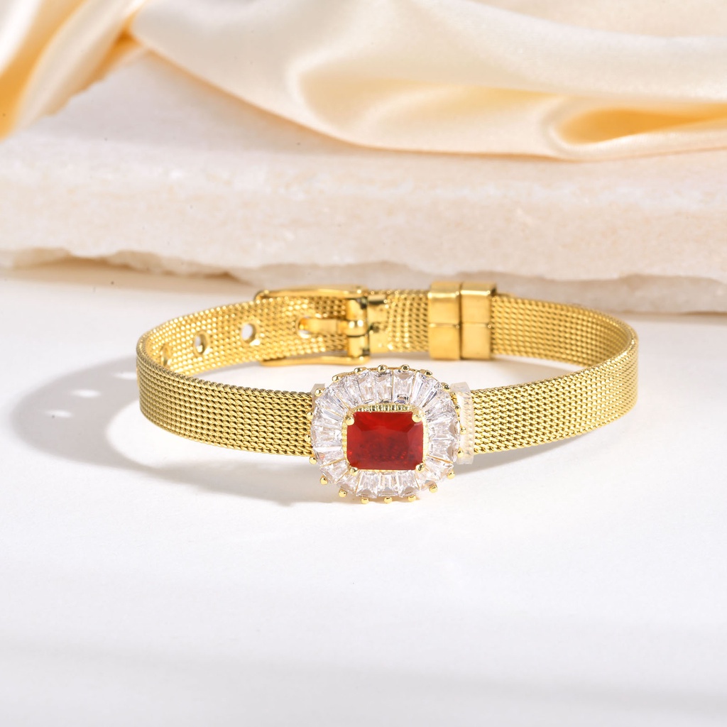 Vòng Tay Mạ Vàng 18K Đính Đá Zircon 8MM Có Thể Điều Chỉnh Kích Thước