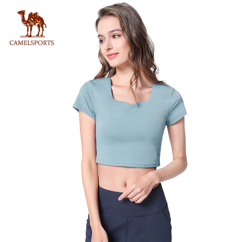 CAMEL SPORTS Áo Thun Thể Thao Tay Ngắn Có Mút Đệm Ngực Trẻ Trung Quyến Rũ Dành Cho Nữ