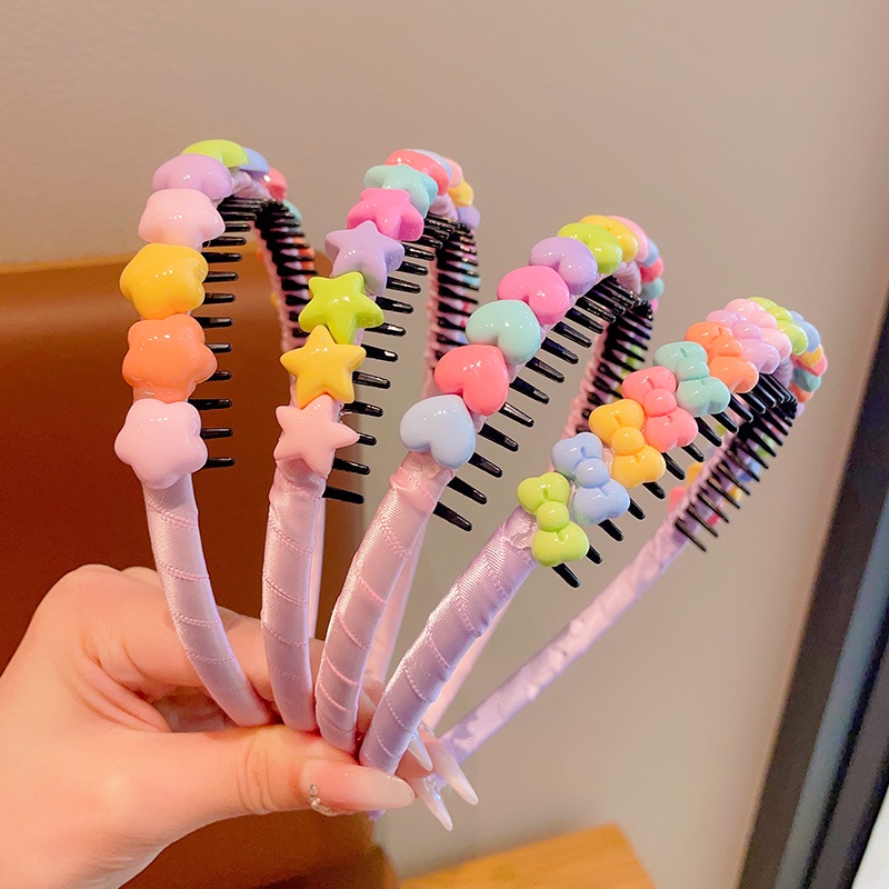 Băng Đô Cài Tóc Chống Trượt Có Răng Dễ phối mùa hè  In Hoa Dễ Thương Cho Bé Gái Mẫu mới