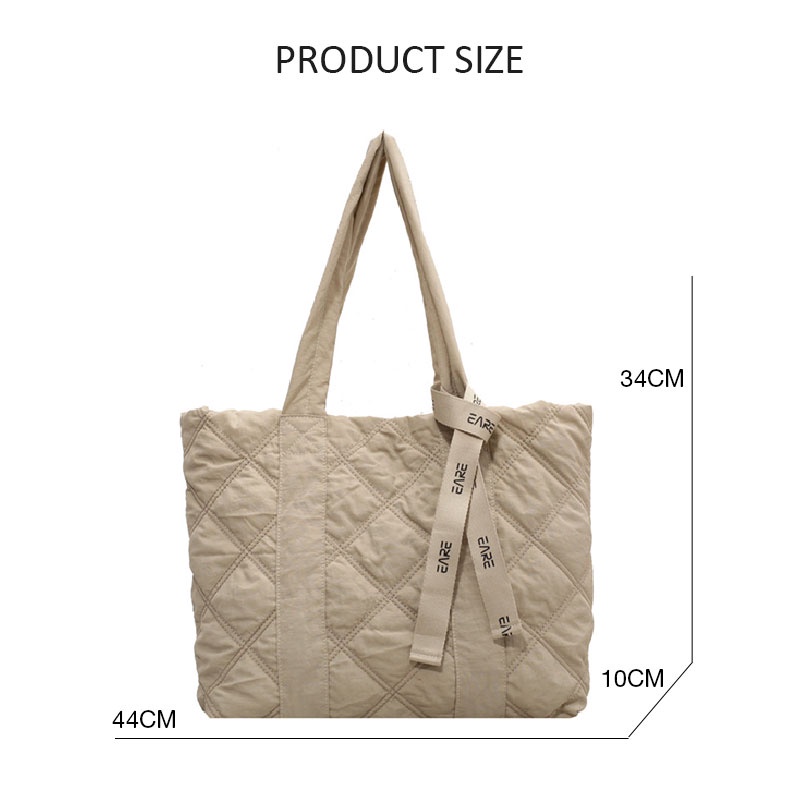 HT XIANSHENG Túi tote Đeo Vai cotton Sức Chứa Lớn Màu Trơn Họa Tiết Hình Thoi Đơn Giản Thời Trang Phong Cách Nhật Bản Cho Nữ