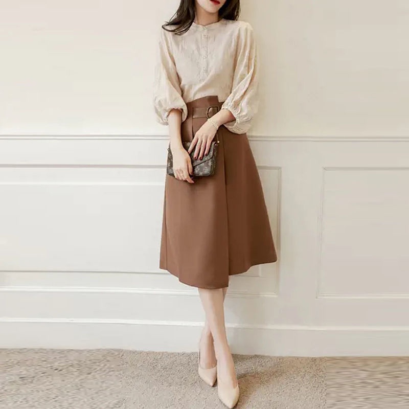 Bộ Áo Sơ Mi Phối Chân Váy Kiểu Pháp Thời Trang Mùa Thu 2023 Mới