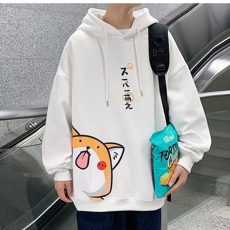 Giá đặc biệt Dễ thương Corgi Gully Cartoon Pattern Velvet Vải Couple Hoodies dày trùm đầu áo len hoodies