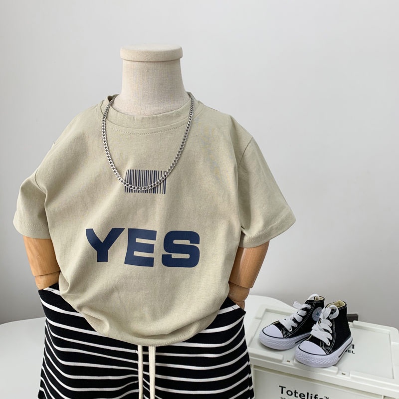 Áo Thun Tay Ngắn Chất Liệu 100% Cotton In Chữ Đơn Giản Trẻ Trung Dành Cho Bé