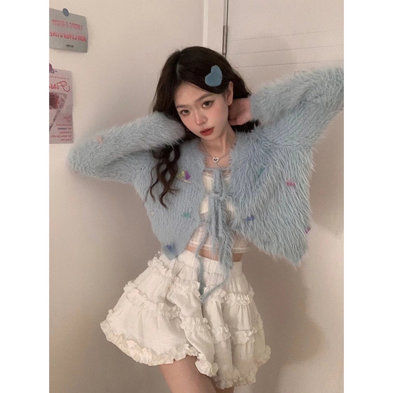 Set Áo Khoác Cardigan + Váy Ngắn Hai Dây + Áo Khoác Cardigan Phong Cách Mới + Bộ Đồ Thu Đông 2023 0YPM