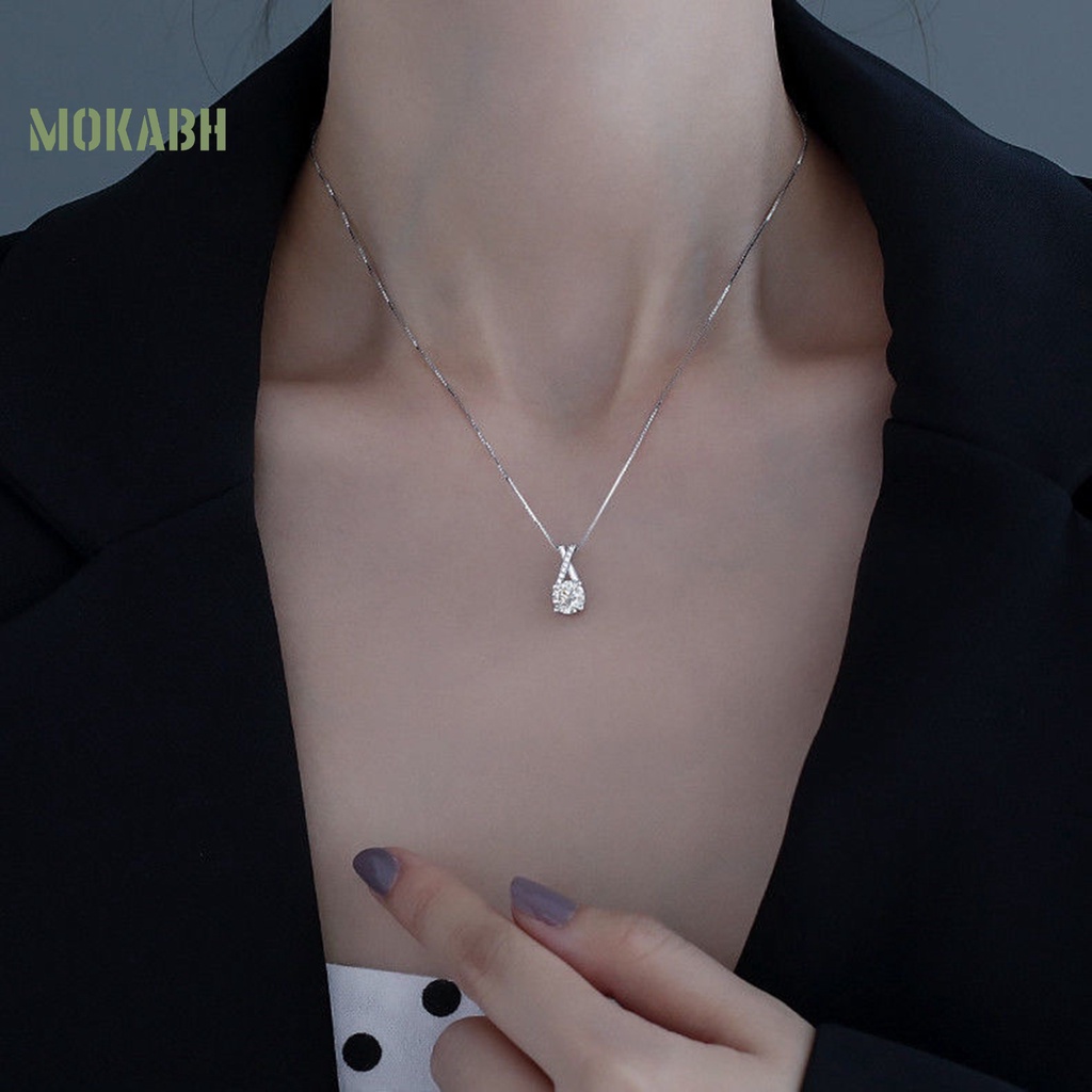 (mokabh) Vòng cổ Mặt Chữ X Đính Đá Moissanite Giả Lấp Lánh Phong Cách Hàn Quốc Cho Nữ